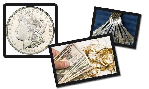 We also buy and sell gold bullion, gold 
                  jewelry, gold coins, silver bullion, 
                  silver jewelry, silver flatware, and 
                  silver coins